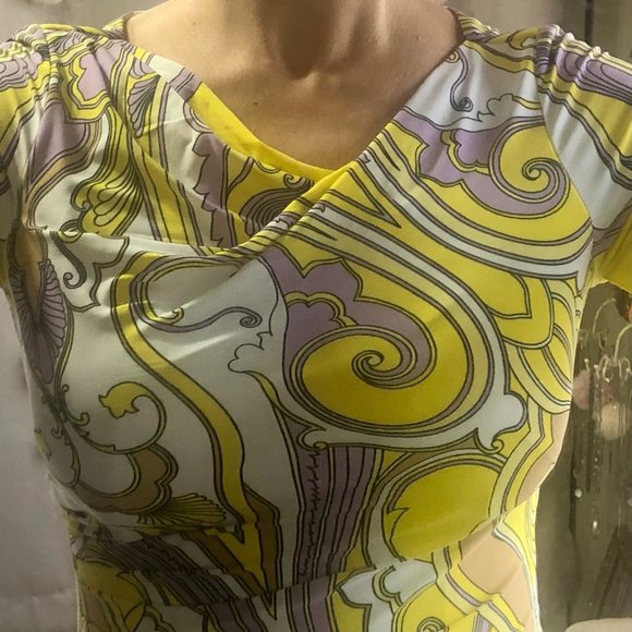 Taylor Yellow and Purple Drape Neck Dress - Picture 4 of 6